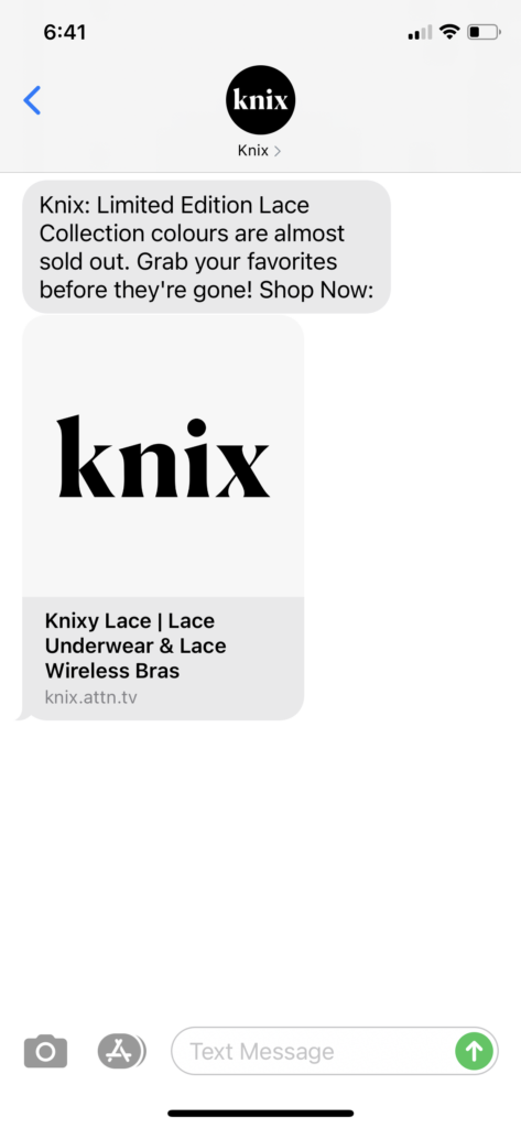 Knix Text Message Marketing Example - 04.10.2021