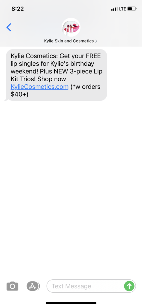 Kylie Skin & Cosmetics Text Message Marketing Example - 08.07.2020