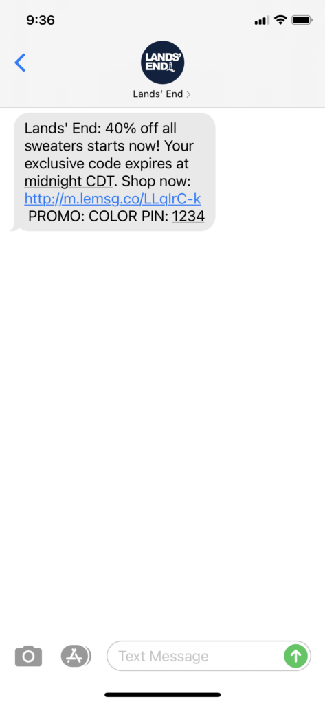 Lands' End Text Message Marketing Example - 03.22.2021
