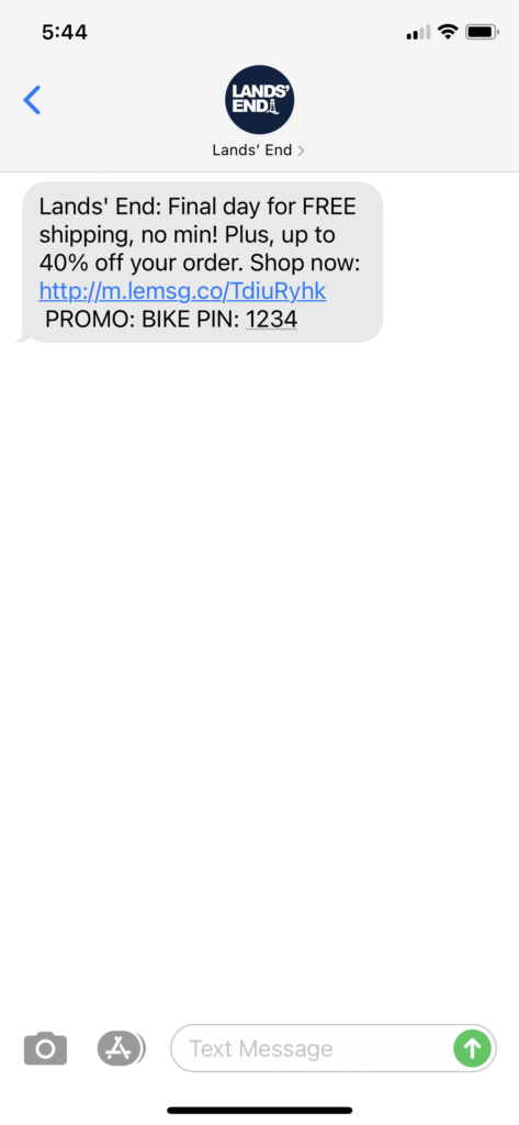 Lands' End Text Message Marketing Example - 04.12.2021