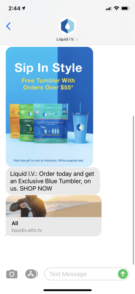 Liquid IV Text Message Marketing Example - 03.04.2021