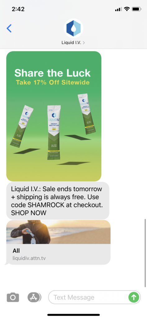 Liquid IV Text Message Marketing Example - 03.17.2021