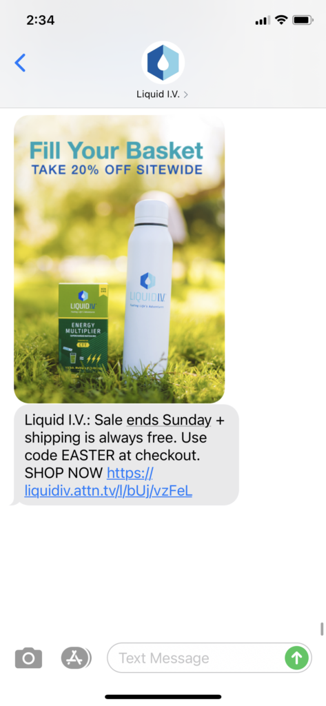 Liquid IV Text Message Marketing Example - 04.01.2021