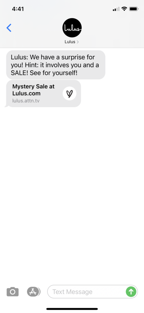 Lulus Text Message Marketing Example - 04.04.2021