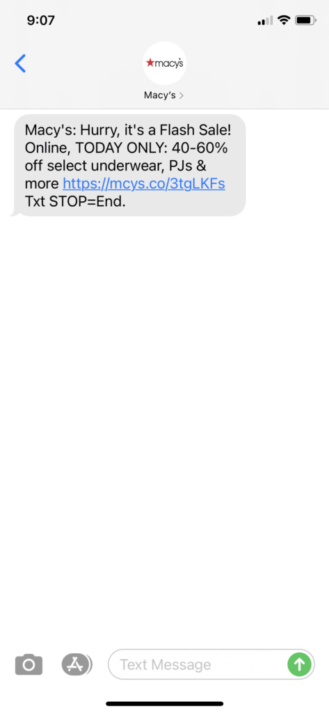Macy's Text Message Marketing Example - 04.13.2021