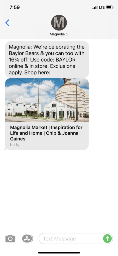 Magnolia Text Message Marketing Example - 04.06.2021