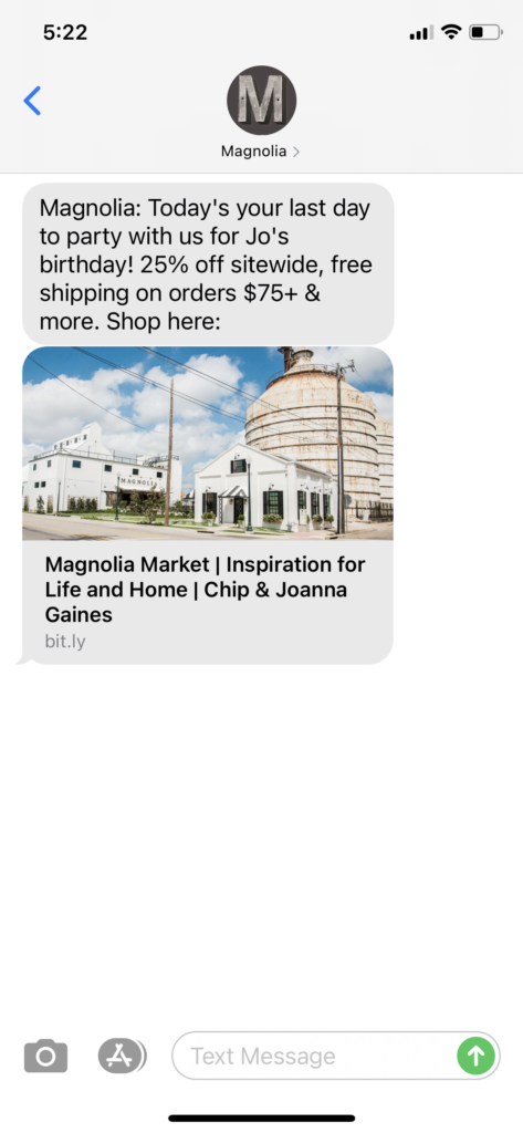 Magnolia Text Message Marketing Example - 04.19.2021