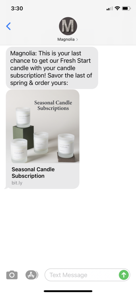 Magnolia Text Message Marketing Example - 04.24.2021