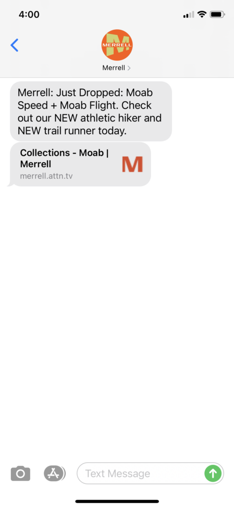 Merrell Text Message Marketing Example - 04.01.2021
