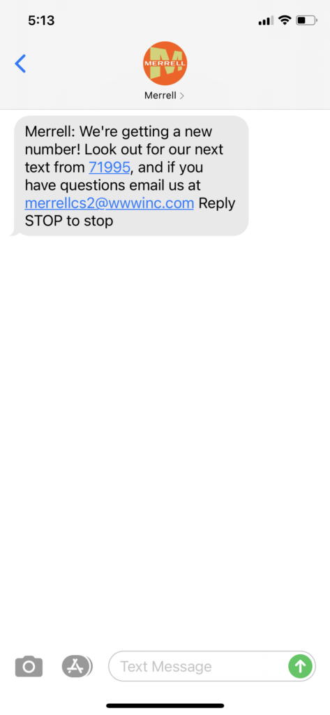 Merrell Text Message Marketing Example - 04.19.2021