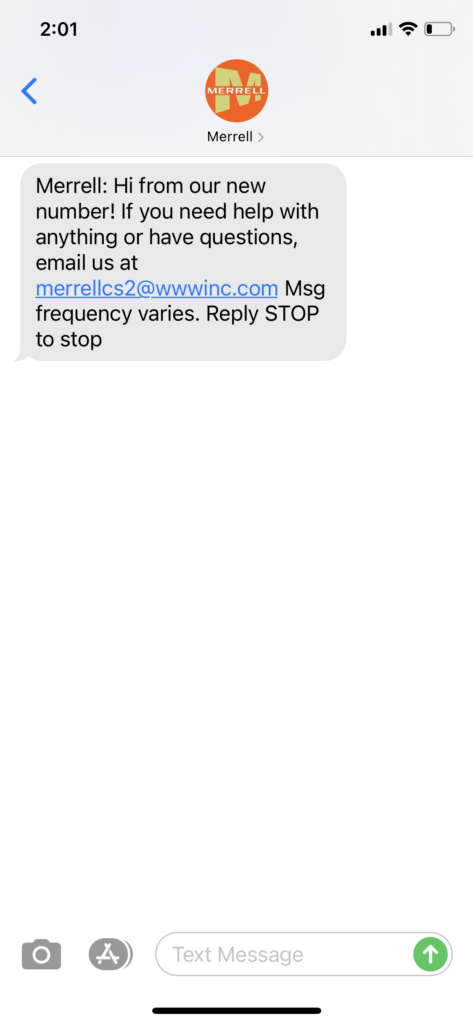 Merrell Text Message Marketing Example - 04.20.2021