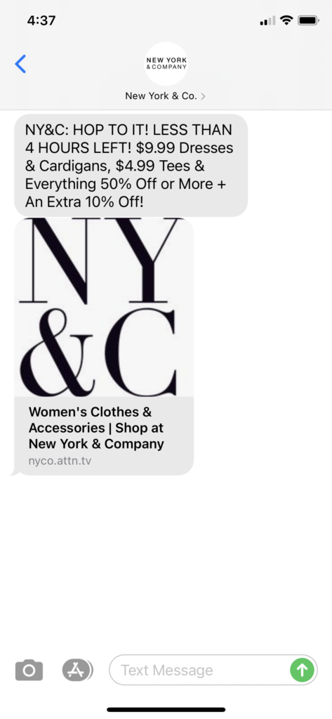 New York & Co Text Message Marketing Example - 04.04.2021