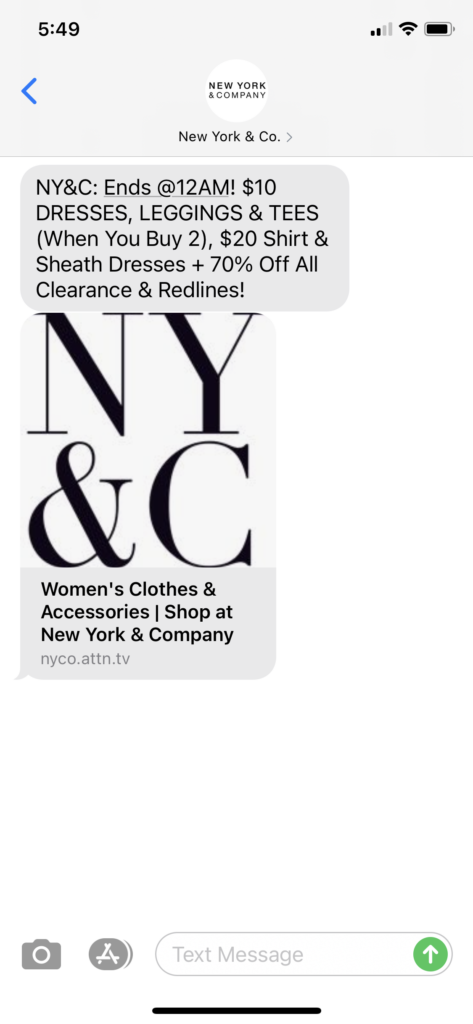 New York & Co Text Message Marketing Example - 04.11.2021