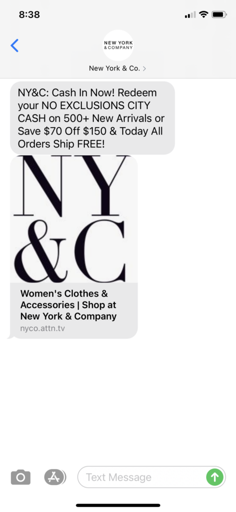 New York & Co Text Message Marketing Example - 04.14.2021