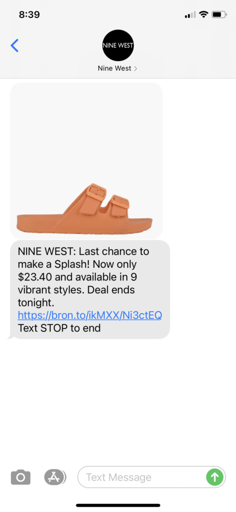 Nine West Text Message Marketing Example - 04.17.2021