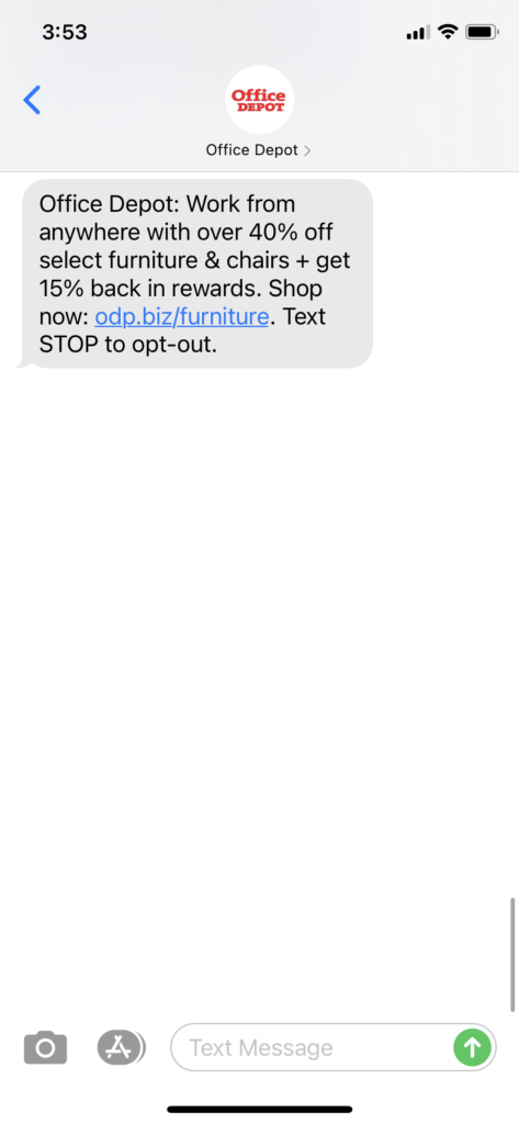 Office Depot Text Message Marketing Example - 04.01.2021