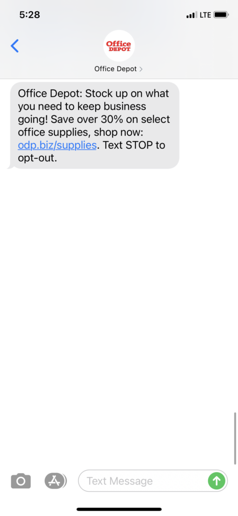 Office Depot Text Message Marketing Example - 04.08.2021
