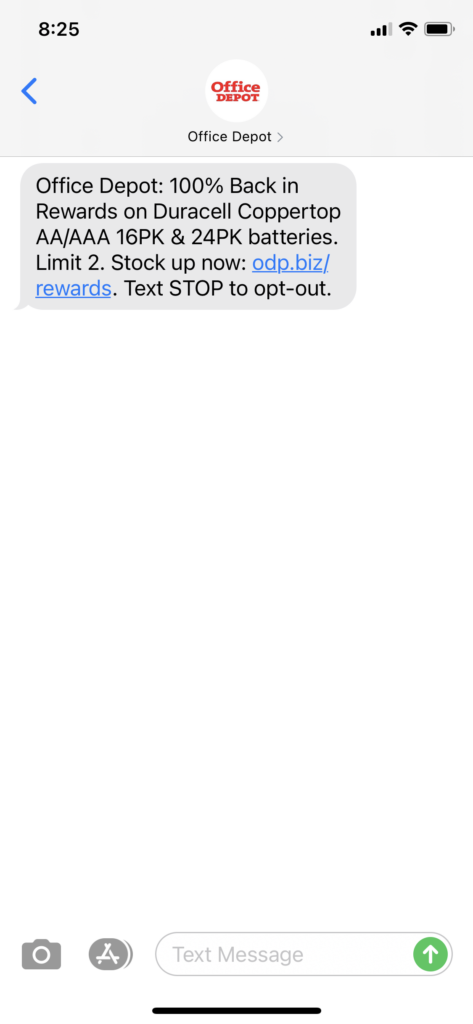 Office Depot Text Message Marketing Example - 04.15.2021