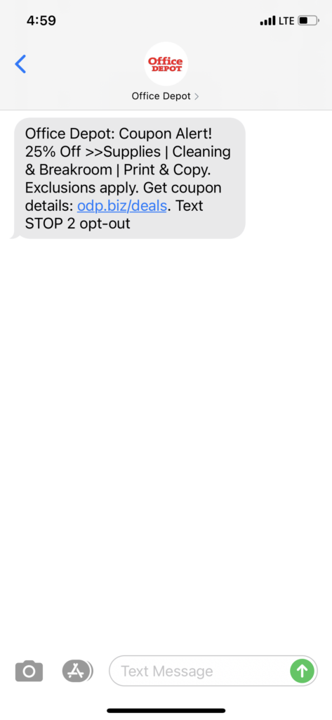 Office Depot Text Message Marketing Example - 04.20.2021