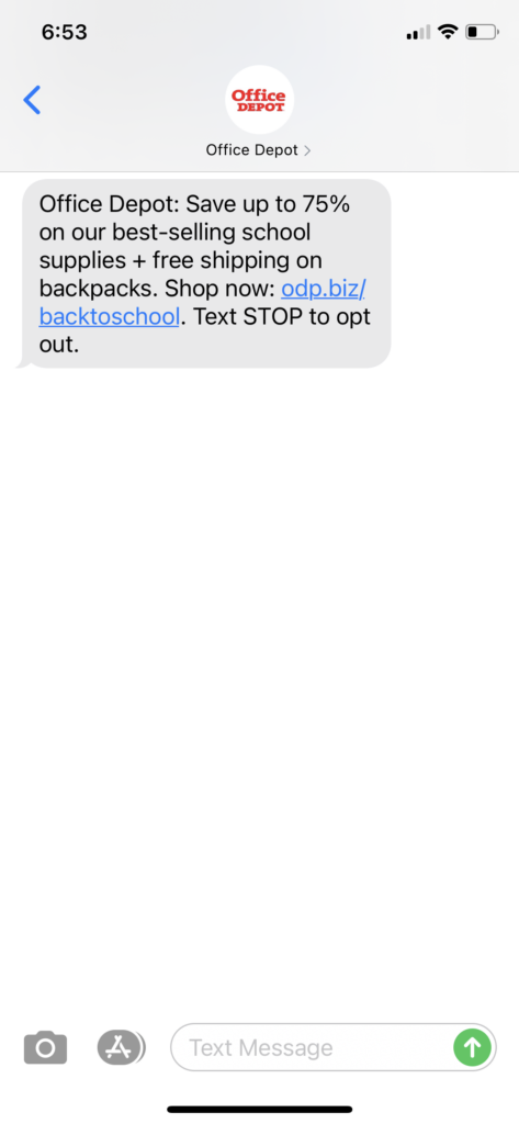 Office Depot Text Message Marketing Example - 08.06.2020