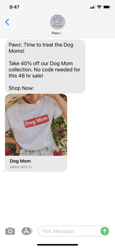 PAWZ Text Message Marketing Example - 03.03.2021