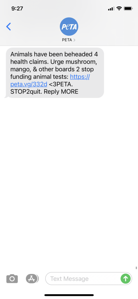 PETA 1 Text Message Marketing Example - 03.22.2021