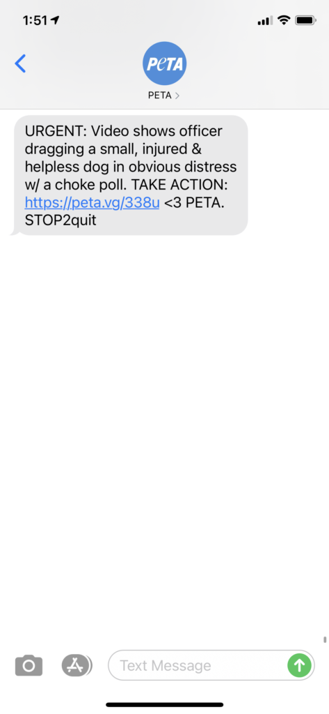 PETA Text Message Marketing Example - 04.02.2021