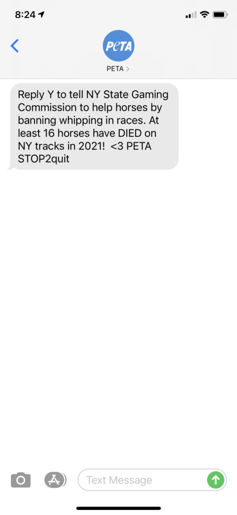 PETA Text Message Marketing Example - 04.15.2021