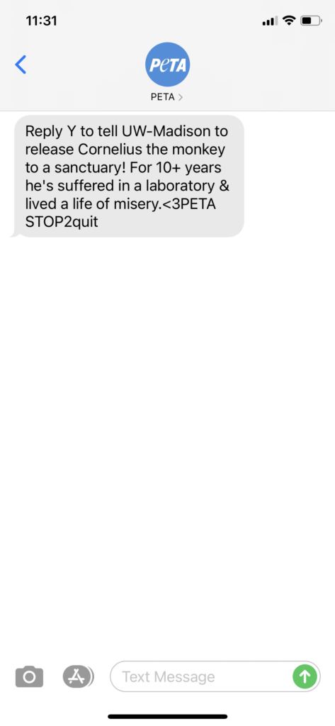 PETA Text Message Marketing Example - 04.22.2021