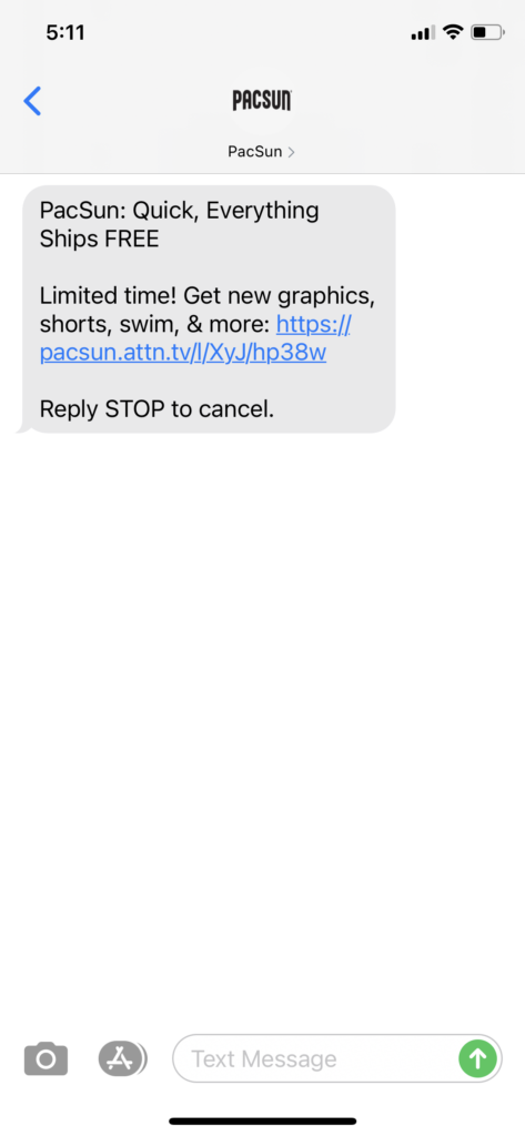 PacSun Text Message Marketing Example - 04.19.2021