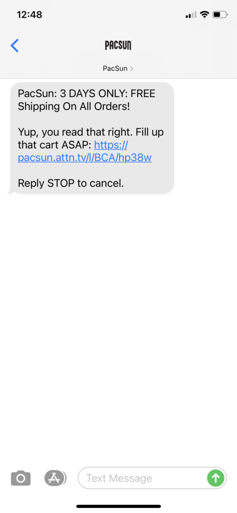 PacSun Text Message Marketing Example - 04.26.2021