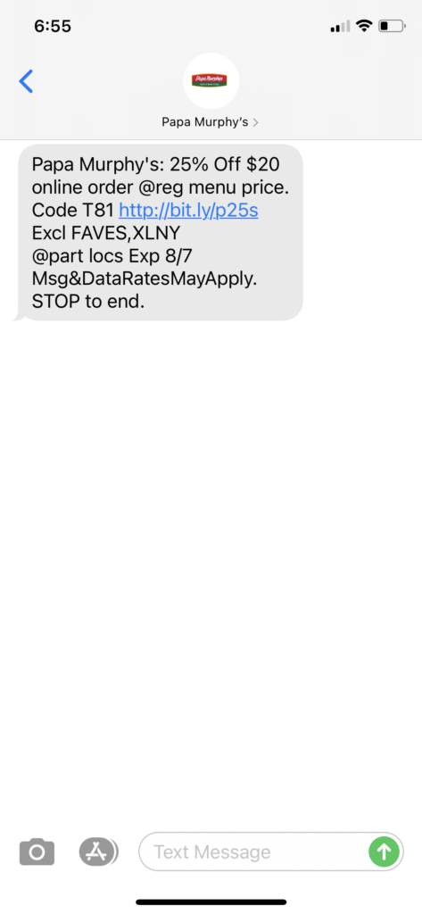 Papa Murphy's Text Message Marketing Example - 08.06.2020