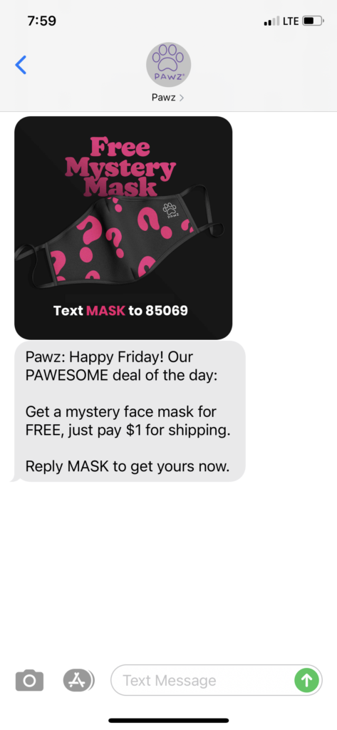 Pawz Text Message Marketing Example - 04.09.2021