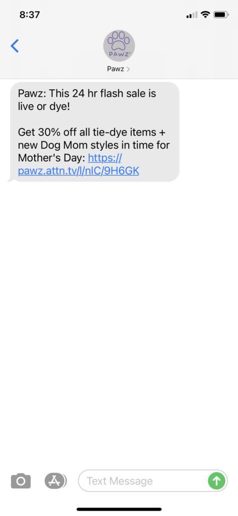 Pawz Text Message Marketing Example - 04.14.2021