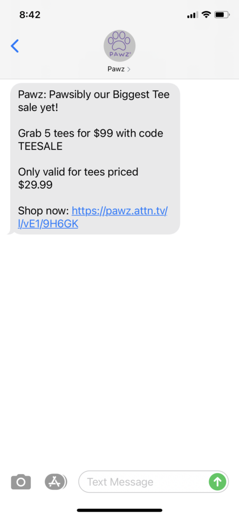 Pawz Text Message Marketing Example - 04.17.2021