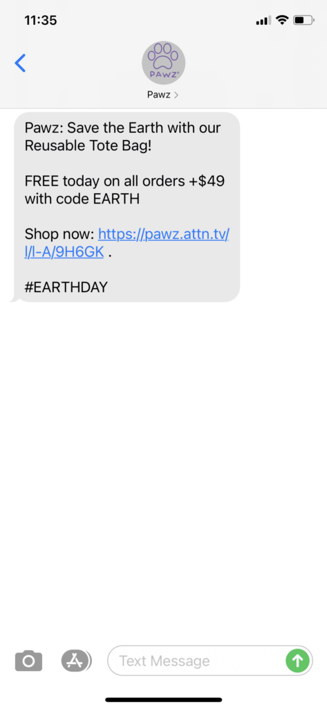 Pawz Text Message Marketing Example - 04.22.2021