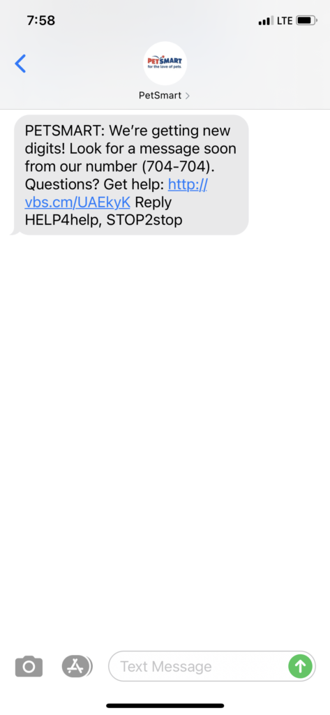 PetSmart Text Message Marketing Example - 04.06.2021