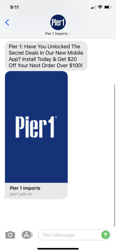 Pier 1 Text Message Marketing Example - 04.02.2021