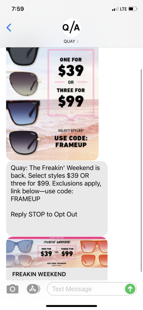 Quay Text Message Marketing Example - 04.09.2021