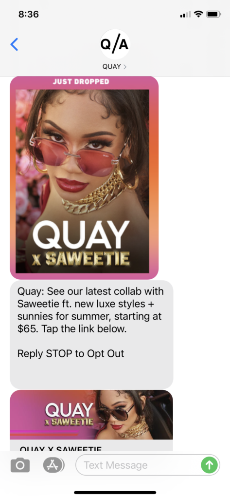 Quay Text Message Marketing Example - 04.14.2021