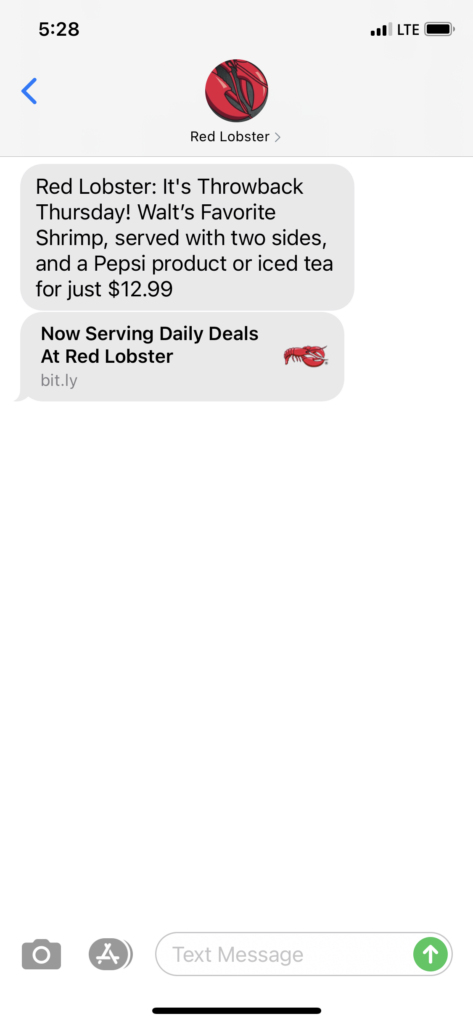 Red Lobster Text Message Marketing Example - 04.08.2021