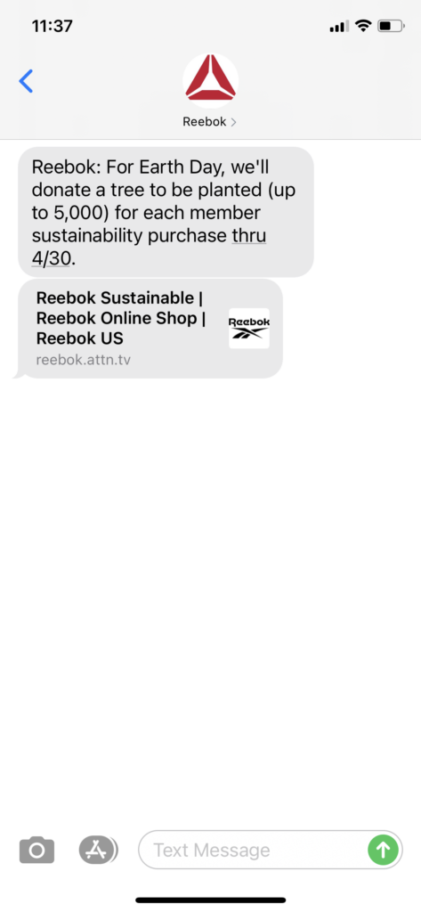 Reebok Text Message Marketing Example - 04.22.2021