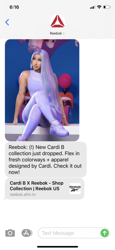 Reebok Text Message Marketing Example - 04.23.2021