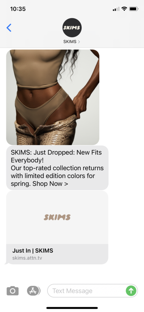 SKIMS Text Message Marketing Example - 03.30.2021