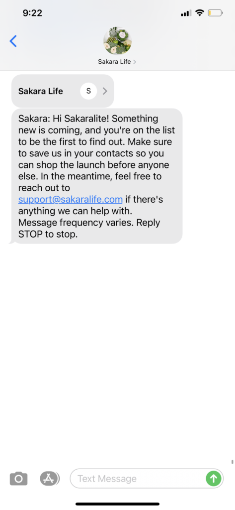Sakara Text Message Marketing Example - 04.12.2021