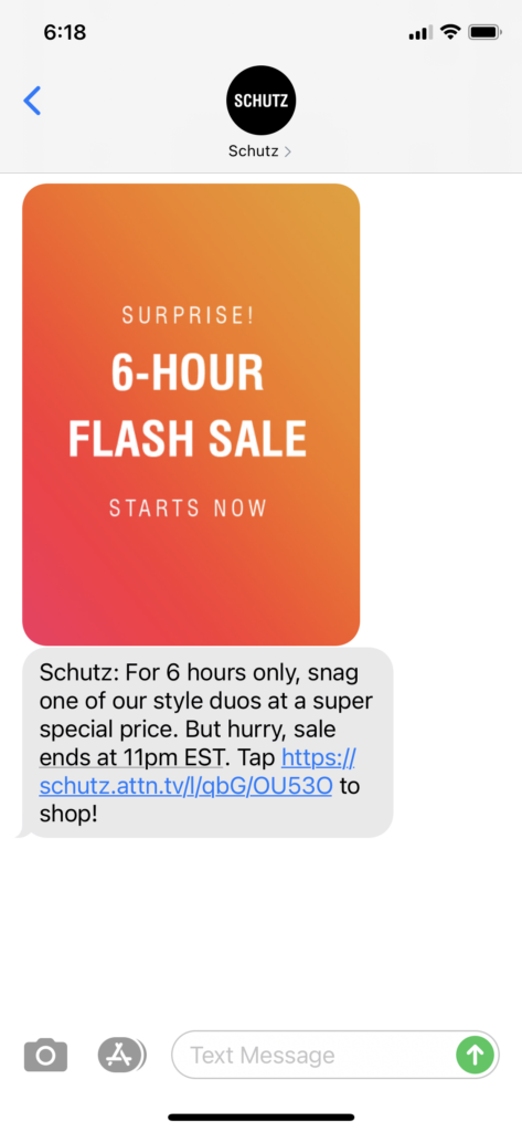 Schutz Text Message Marketing Example - 04.28.2021