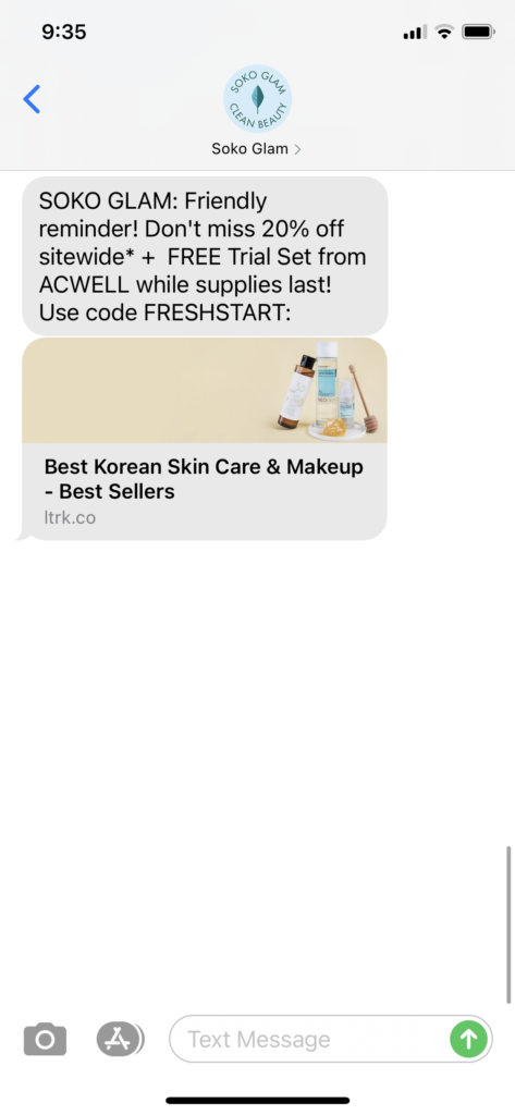 Soko Glam Text Message Marketing Example - 03.22.2021