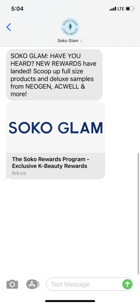 Soko Glam Text Message Marketing Example - 04.20.2021
