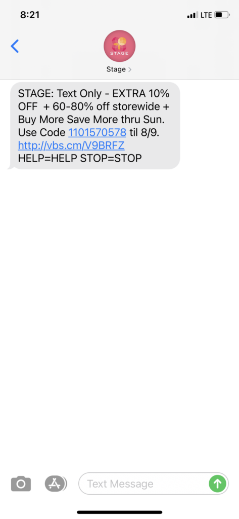 Stage Text Message Marketing Example - 08.07.2020
