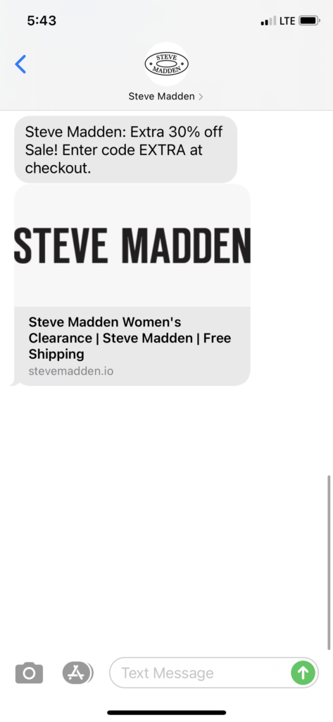 Steve Madden Text Message Marketing Example - 02.11.2021